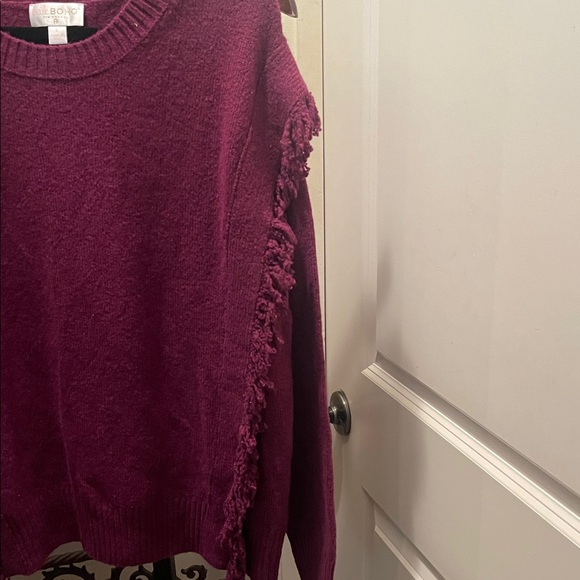 Belle by Kim Gravel Plum Fringed Sweater— LARGE —NWOT - Picture 3 of 5